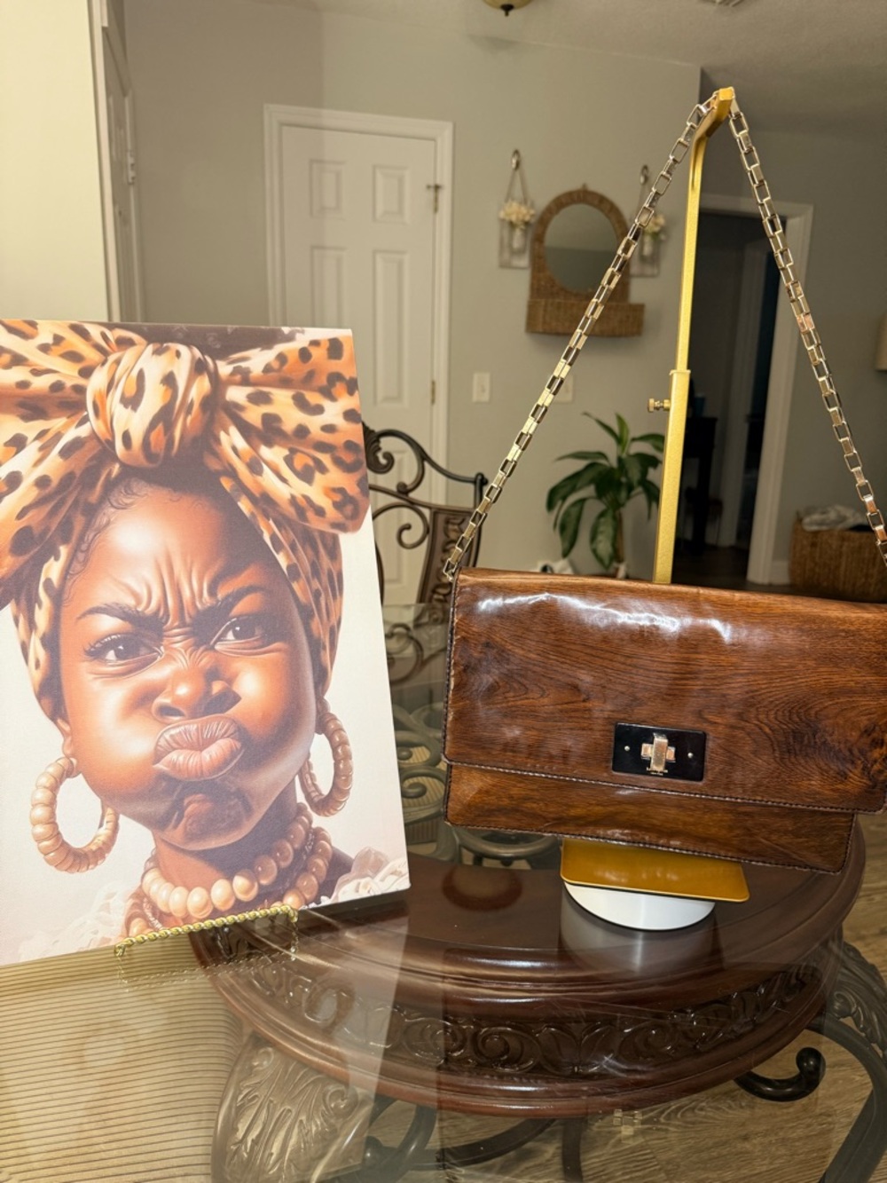 Kate Spade Rare Vintage Wood grain shoulder bag w/ storybook lining